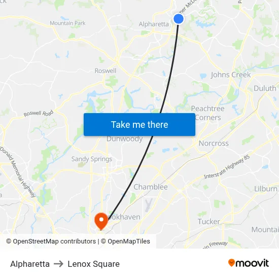 Alpharetta to Lenox Square map