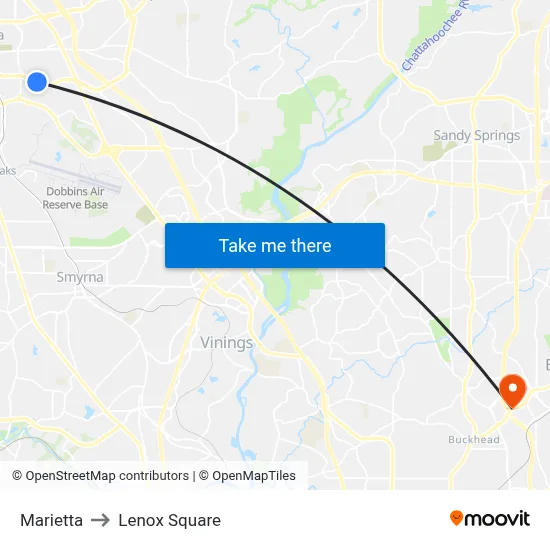 Marietta to Lenox Square map