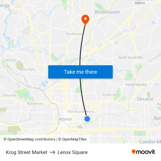 Krog Street Market to Lenox Square map