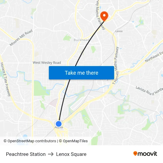 Peachtree Station to Lenox Square map
