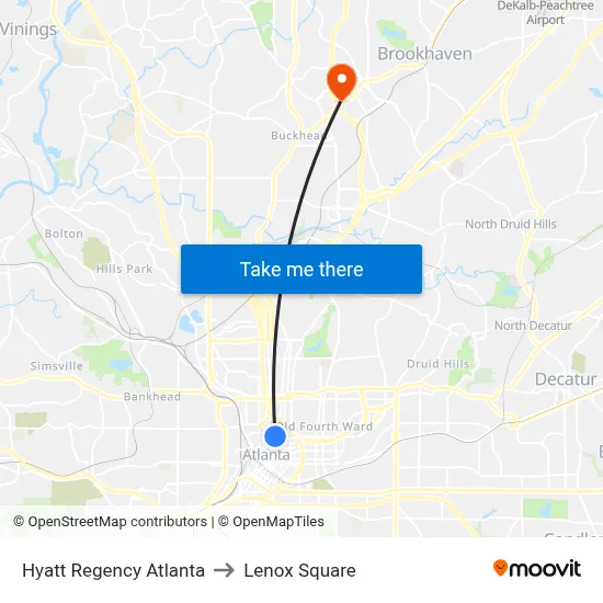 Hyatt Regency Atlanta to Lenox Square map