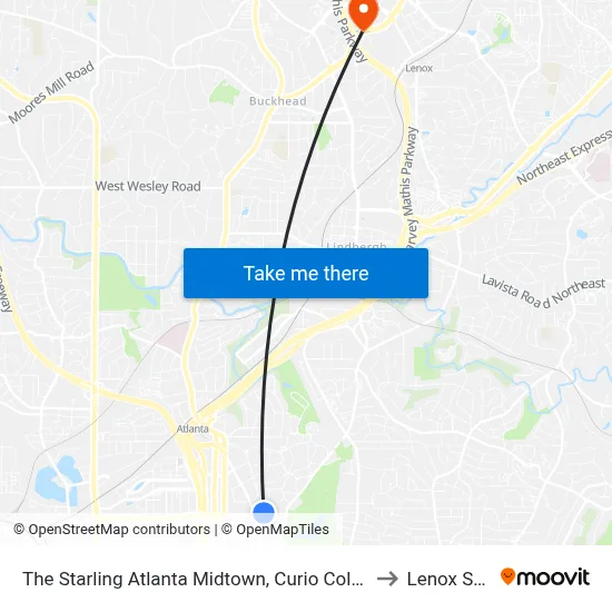 The Starling Atlanta Midtown, Curio Collection by Hilton to Lenox Square map