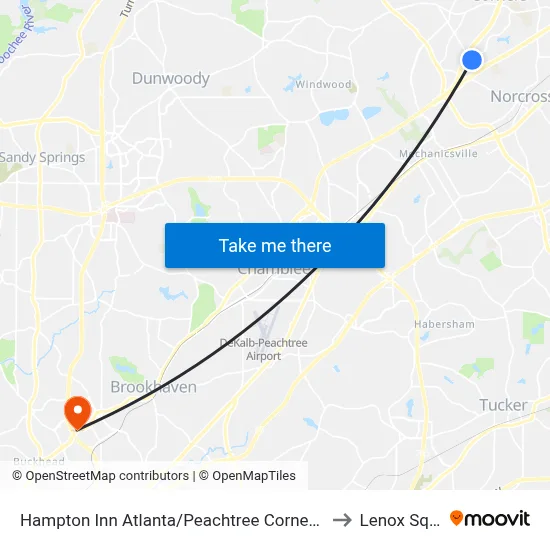 Hampton Inn Atlanta/Peachtree Corners/Norcross to Lenox Square map