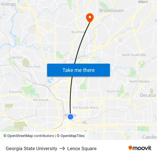 Georgia State University to Lenox Square map