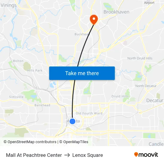 Mall At Peachtree Center to Lenox Square map