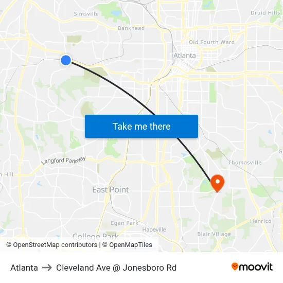 Atlanta to Cleveland Ave @ Jonesboro Rd map