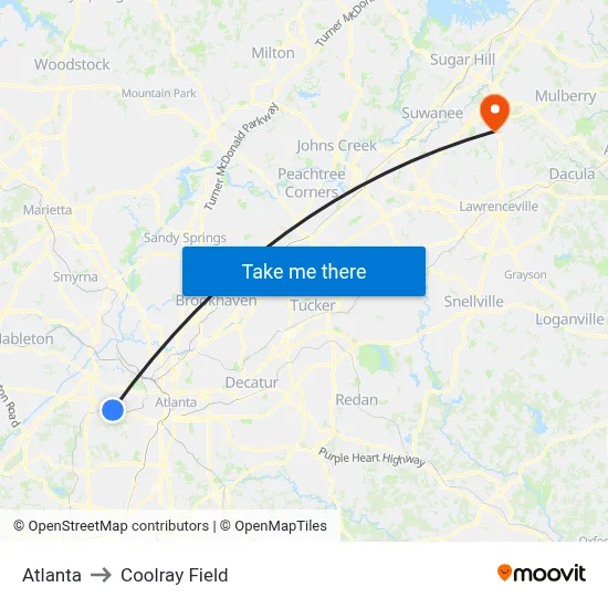 Atlanta to Coolray Field map