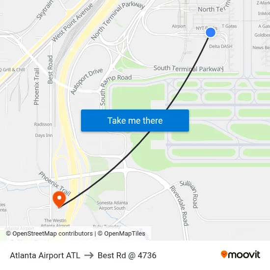 Atlanta Airport ATL to Best Rd @ 4736 map