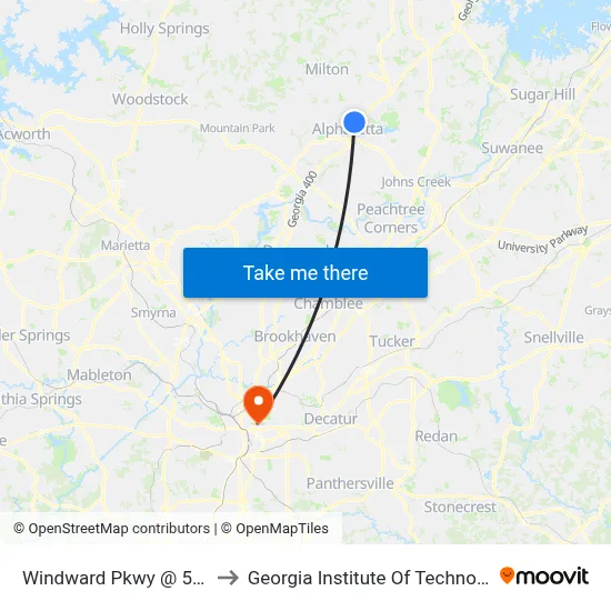 Windward Pkwy @ 5530 to Georgia Institute Of Technology map