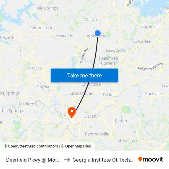 Deerfield Pkwy @ Morris Rd to Georgia Institute Of Technology map