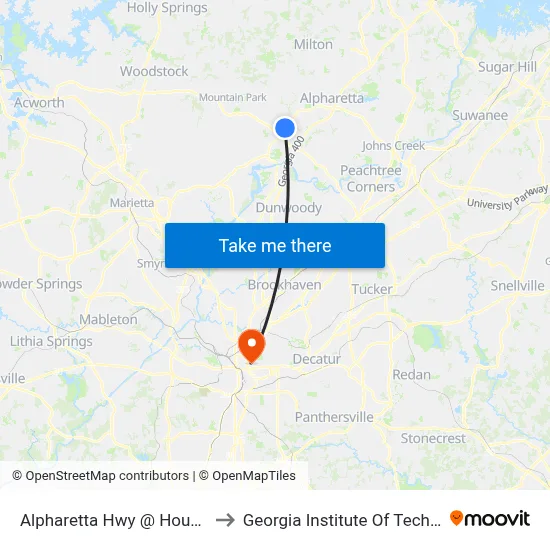 Alpharetta Hwy @ Houze Way to Georgia Institute Of Technology map
