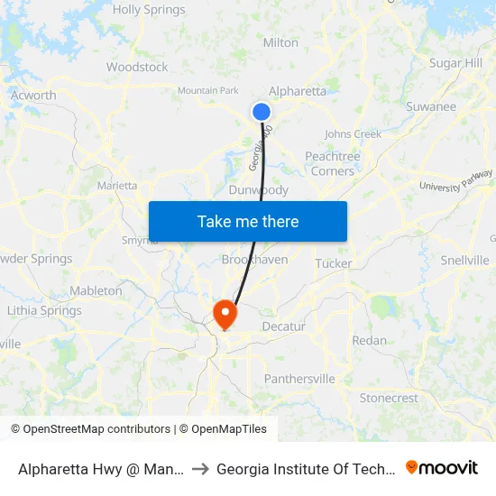 Alpharetta Hwy @ Mansell Pl to Georgia Institute Of Technology map