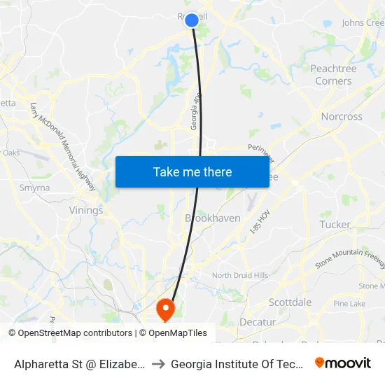 Alpharetta St @ Elizabeth Way to Georgia Institute Of Technology map
