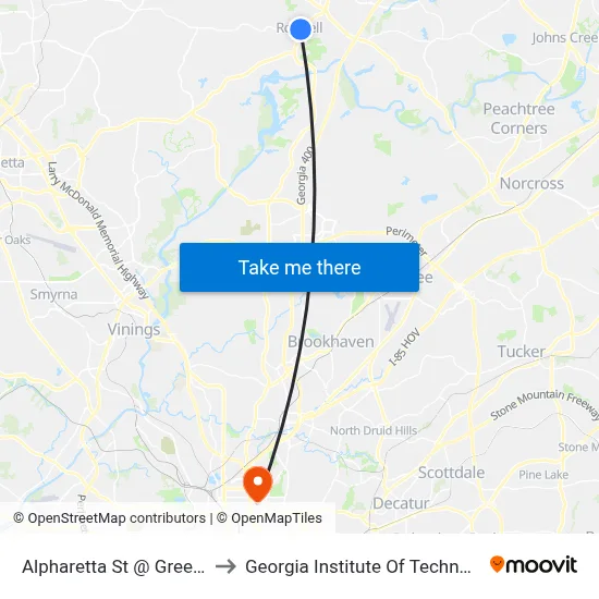 Alpharetta St @ Green St to Georgia Institute Of Technology map