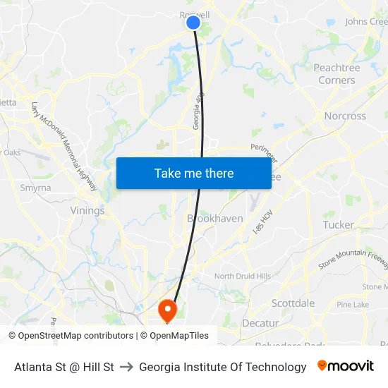 Atlanta St @ Hill St to Georgia Institute Of Technology map