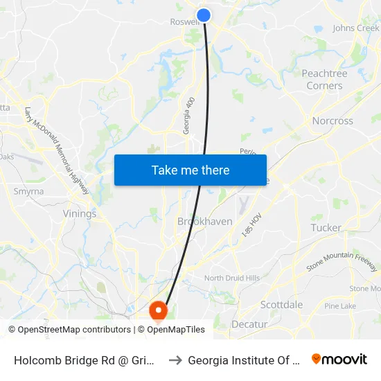 Holcomb Bridge Rd @ Grimes Bridge Rd to Georgia Institute Of Technology map