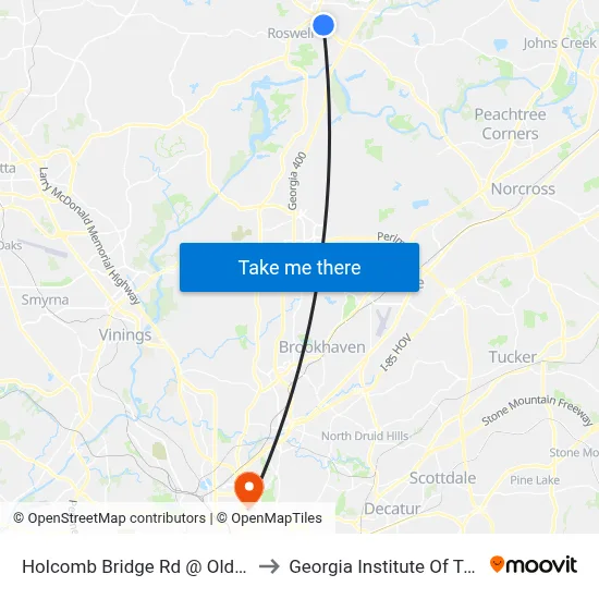Holcomb Bridge Rd @ Old Roswell Rd to Georgia Institute Of Technology map