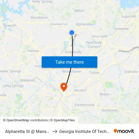 Alpharetta St @ Mansell Rd to Georgia Institute Of Technology map