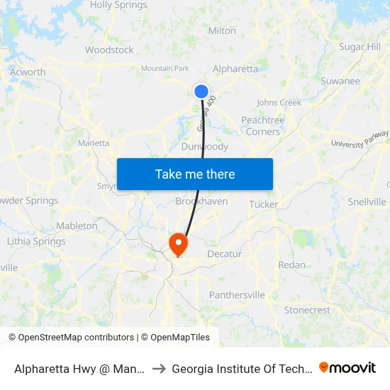 Alpharetta Hwy @ Mansell Rd to Georgia Institute Of Technology map