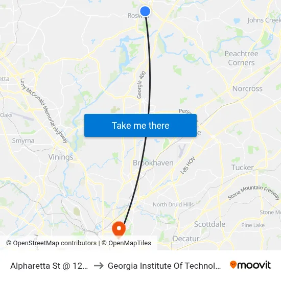 Alpharetta St @ 1240 to Georgia Institute Of Technology map