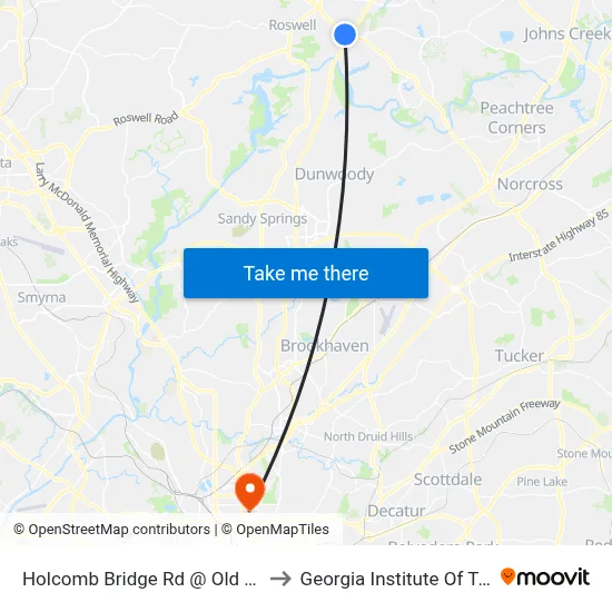 Holcomb Bridge Rd @ Old Dogwood Rd to Georgia Institute Of Technology map