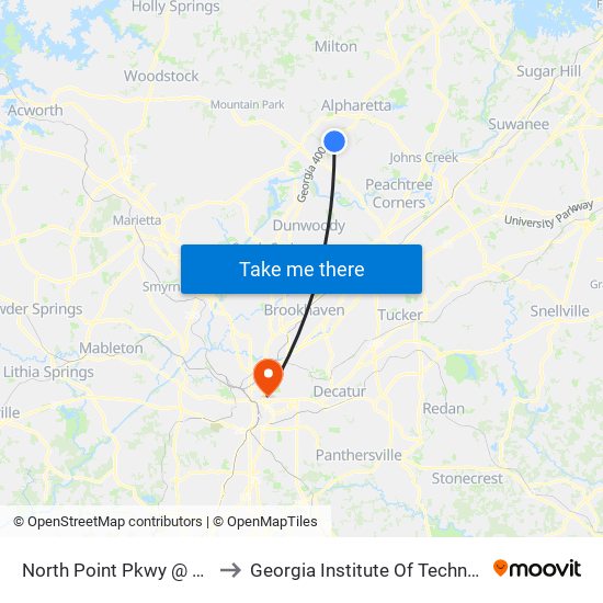 North Point Pkwy @ 7300 to Georgia Institute Of Technology map