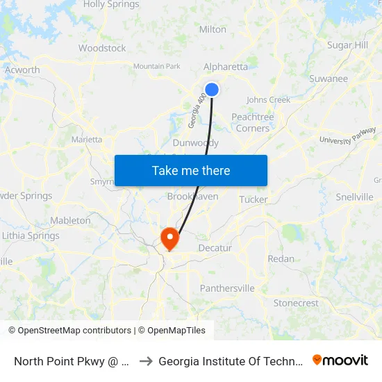 North Point Pkwy @ 7300 to Georgia Institute Of Technology map