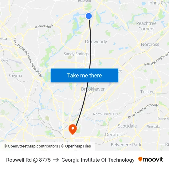 Roswell Rd @ 8775 to Georgia Institute Of Technology map