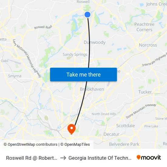 Roswell Rd @ Roberts Dr to Georgia Institute Of Technology map