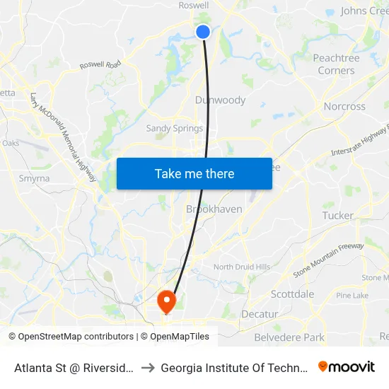 Atlanta St @ Riverside Rd to Georgia Institute Of Technology map