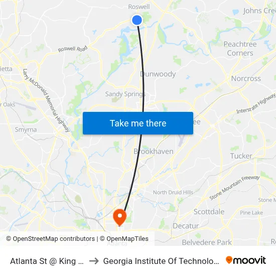 Atlanta St @ King St to Georgia Institute Of Technology map