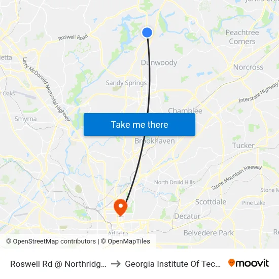Roswell Rd @ Northridge Pkwy to Georgia Institute Of Technology map