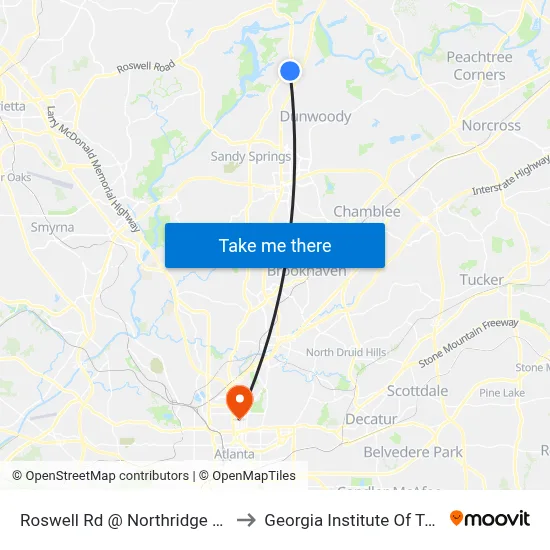 Roswell Rd @ Northridge Crossing Dr to Georgia Institute Of Technology map