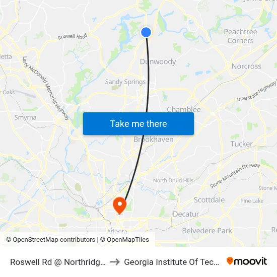 Roswell Rd @ Northridge Pkwy to Georgia Institute Of Technology map