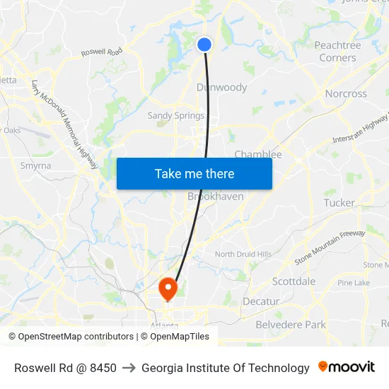 Roswell Rd @ 8450 to Georgia Institute Of Technology map