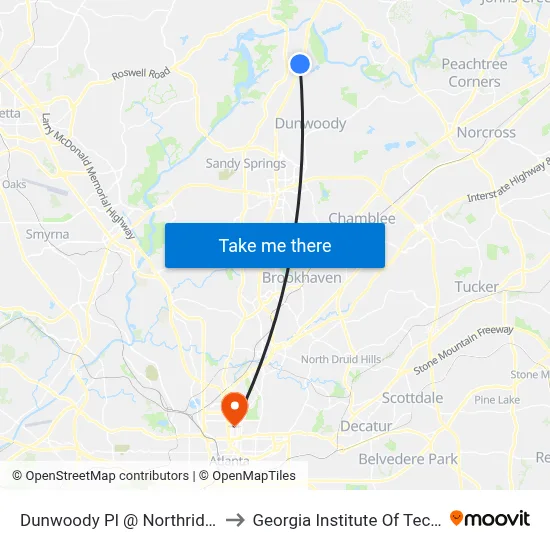 Dunwoody Pl @ Northridge Pkwy to Georgia Institute Of Technology map
