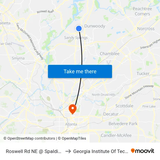 Roswell Rd NE @ Spalding Dr NE to Georgia Institute Of Technology map