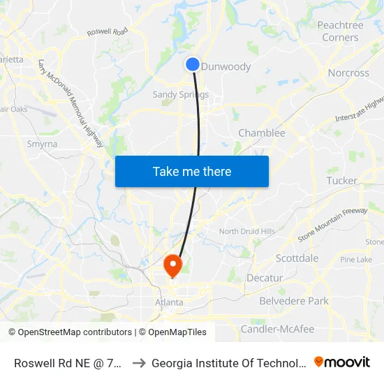 Roswell Rd NE @ 7256 to Georgia Institute Of Technology map