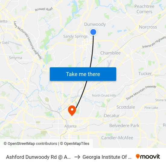Ashford Dunwoody Rd @ Ashford Gables to Georgia Institute Of Technology map