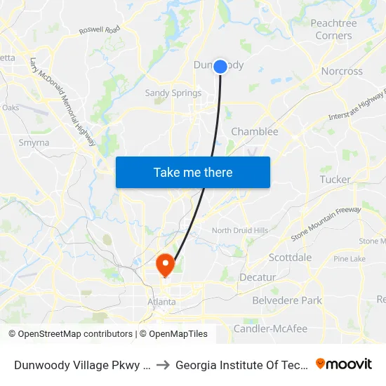 Dunwoody Village Pkwy @ 1424 to Georgia Institute Of Technology map