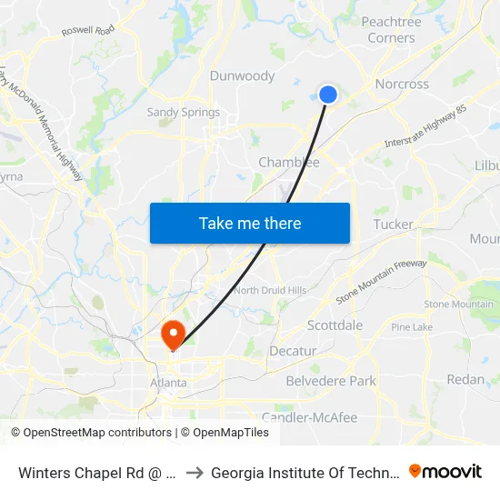 Winters Chapel Rd @ 4920 to Georgia Institute Of Technology map