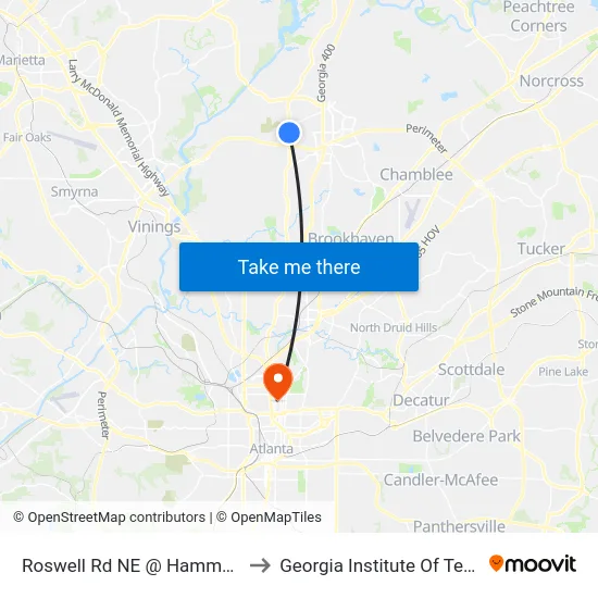 Roswell Rd NE @ Hammond Dr NE to Georgia Institute Of Technology map