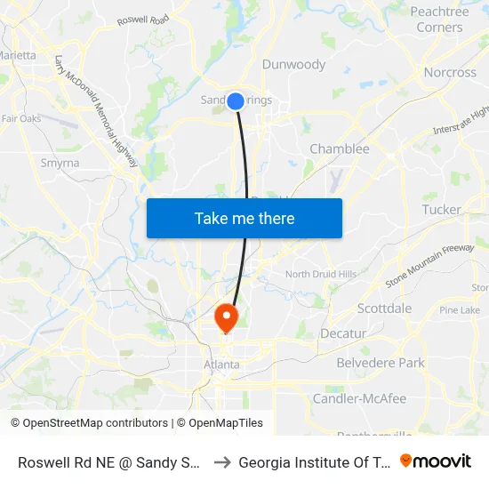 Roswell Rd NE @ Sandy Springs Cir NE to Georgia Institute Of Technology map