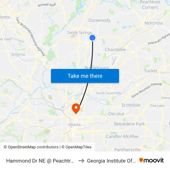 Hammond Dr NE @ Peachtree Dunwoody Rd to Georgia Institute Of Technology map