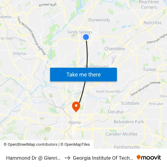 Hammond Dr @ Glenridge Dr to Georgia Institute Of Technology map