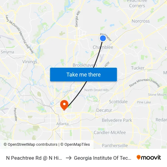 N Peachtree Rd @ N Hill Pkwy to Georgia Institute Of Technology map