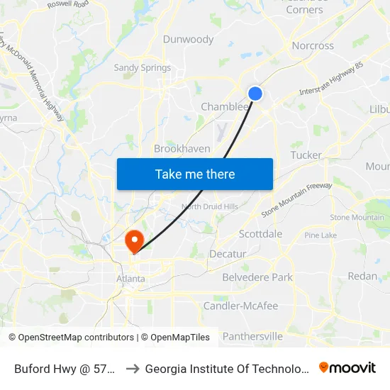 Buford Hwy @ 5700 to Georgia Institute Of Technology map