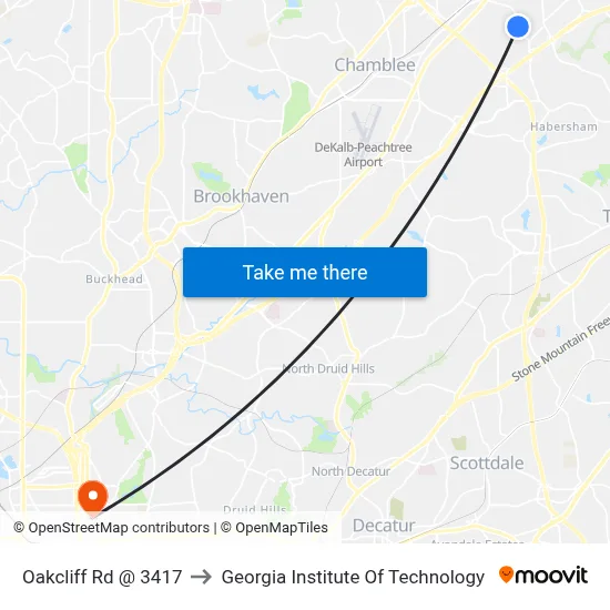 Oakcliff Rd @ 3417 to Georgia Institute Of Technology map