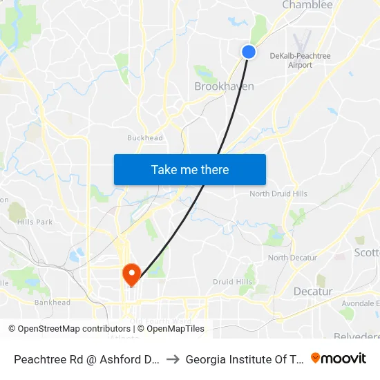 Peachtree Rd @ Ashford Dunwoody Rd to Georgia Institute Of Technology map