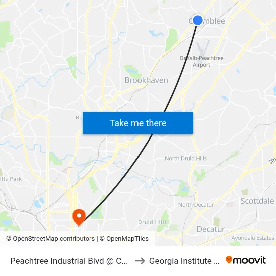 Peachtree Industrial Blvd @ Chamblee Dunwoody Rd to Georgia Institute Of Technology map